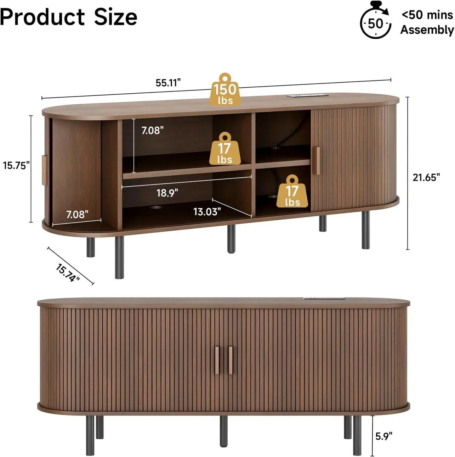 TV Stand With Power Outlet Entertainment Center And Sliding Doors