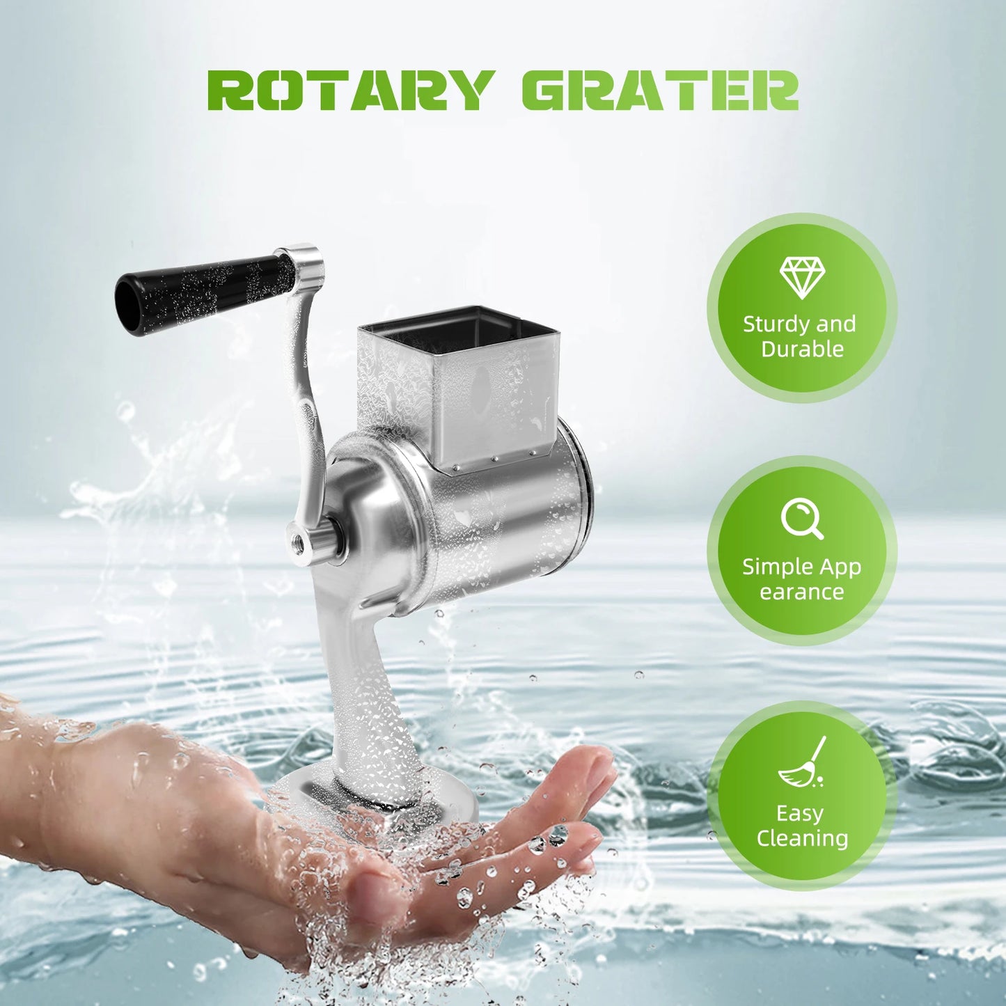 Rotary Grater With Five Blades Stainless Steel Manual Grinder