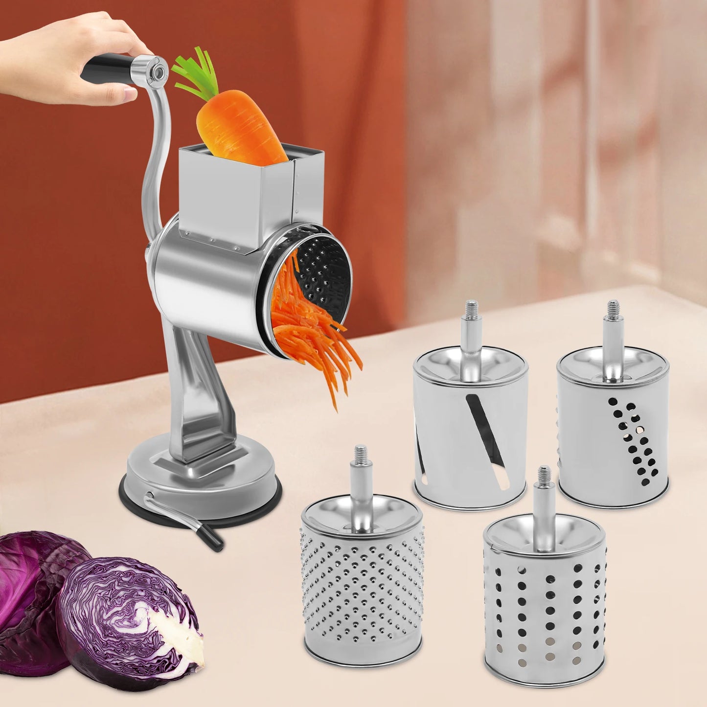 Rotary Grater With Five Blades Stainless Steel Manual Grinder