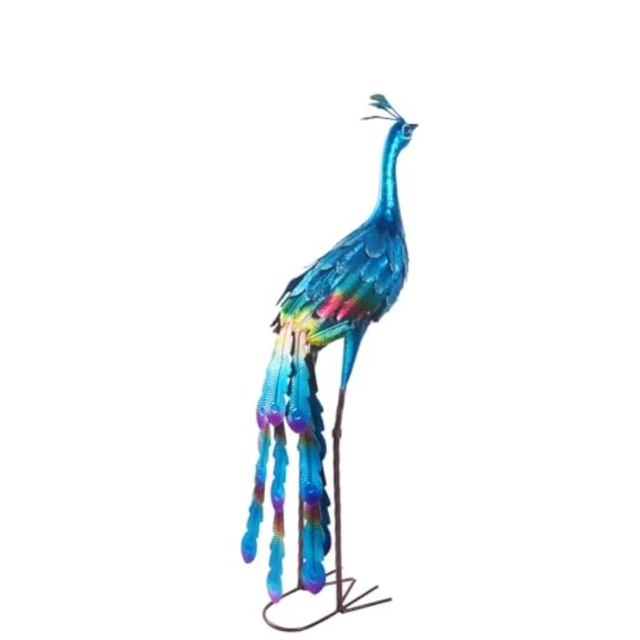 SHXI Metal Colorful Peacock Statues Set Of 2 Outdoor Garden