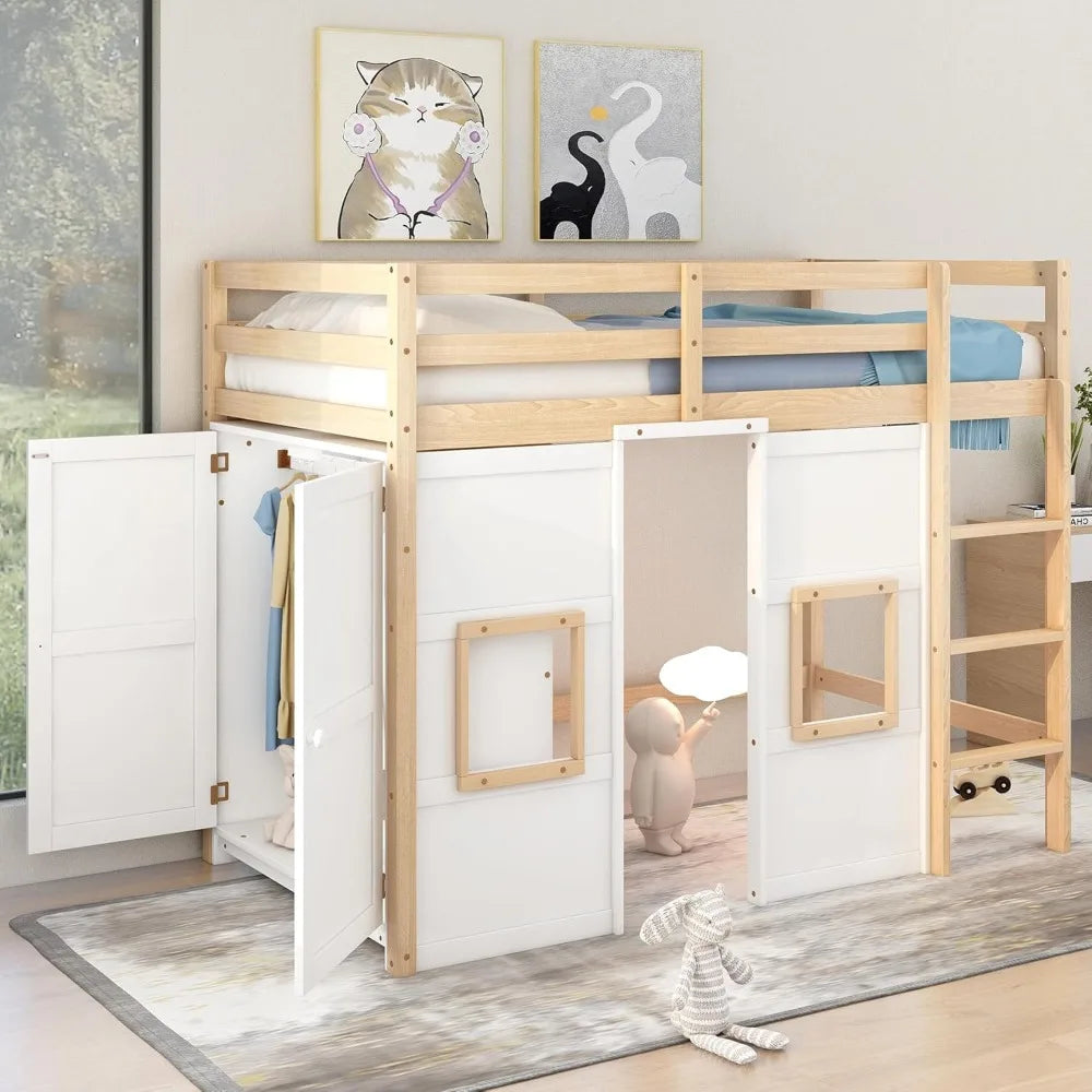 Loft Bed With Built In Storage Wardrobe And Two Windows Solid Wood