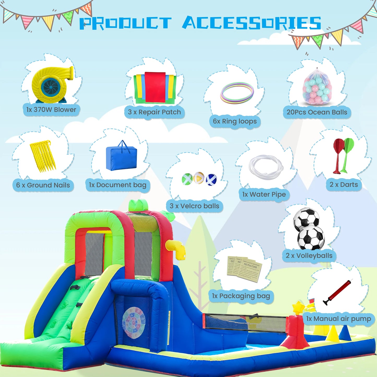 RTS Inflatable 8 In 1 Crocodile Water Park For Kids