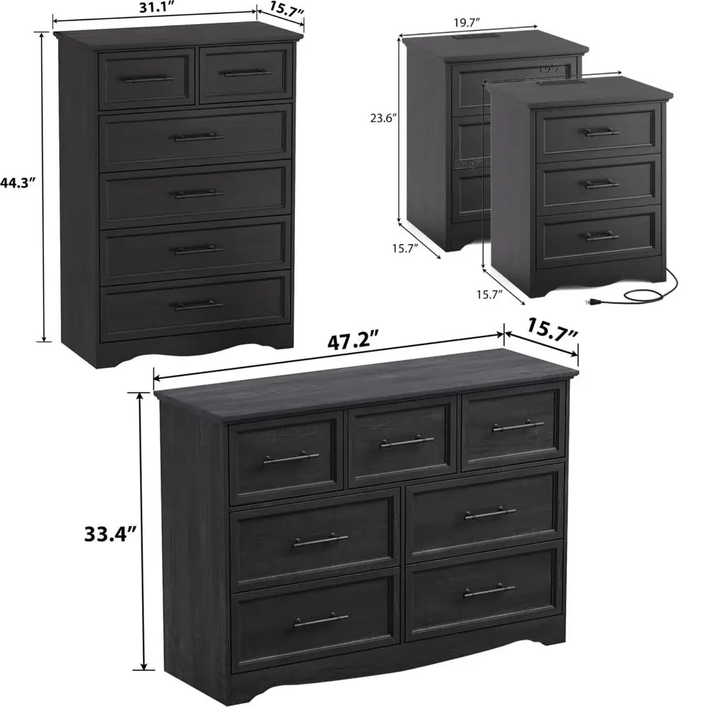 Bedroom Set 7 Drawer Dresser And 6 Drawer Dresser Nightstands Charging Station
