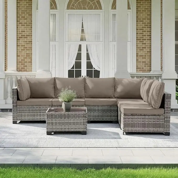 Outdoor Patio Furniture Set 7 Pieces All Weather Rattan Wicker