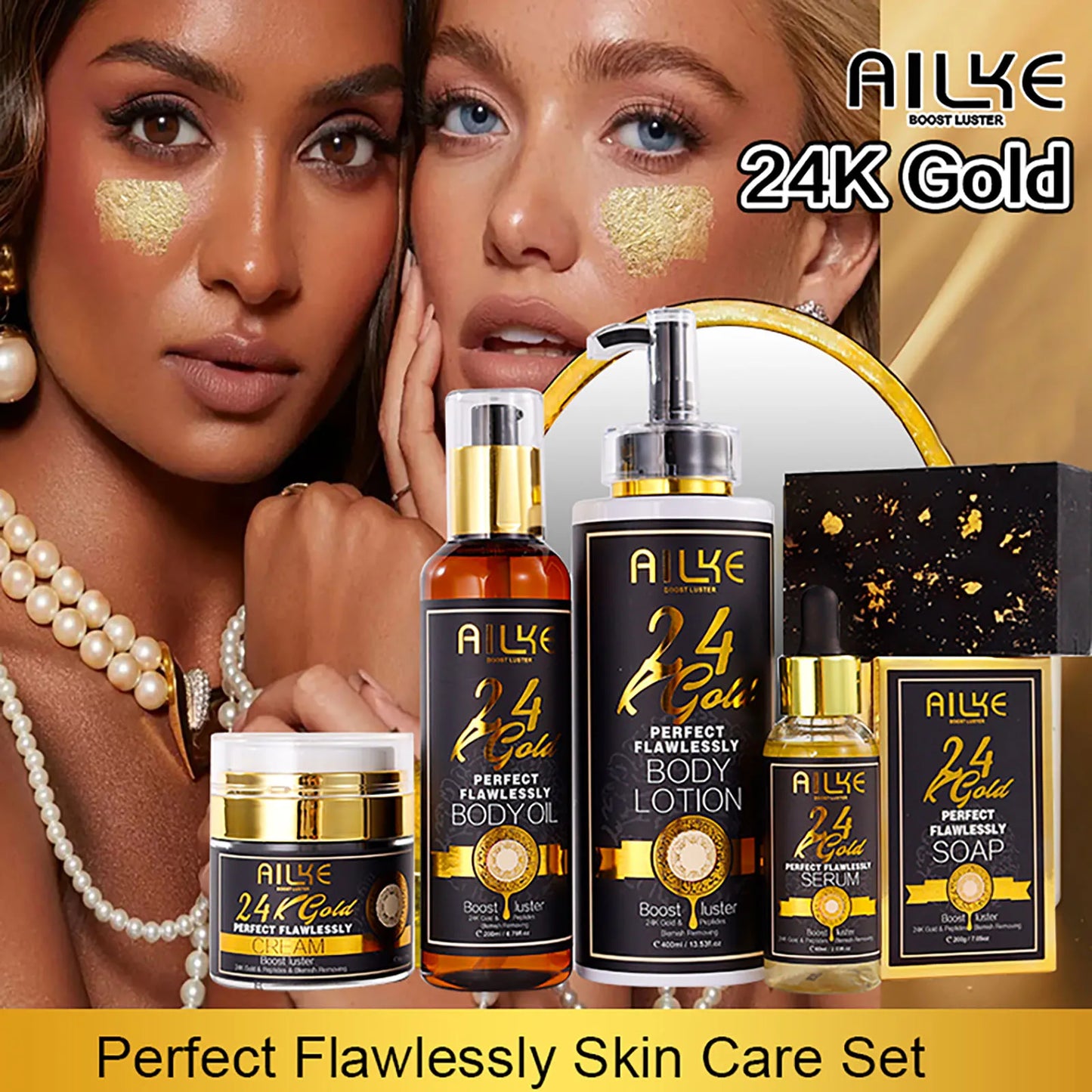 AILKE 24K Gold Collagen Cream Skin Care Set For Whitening