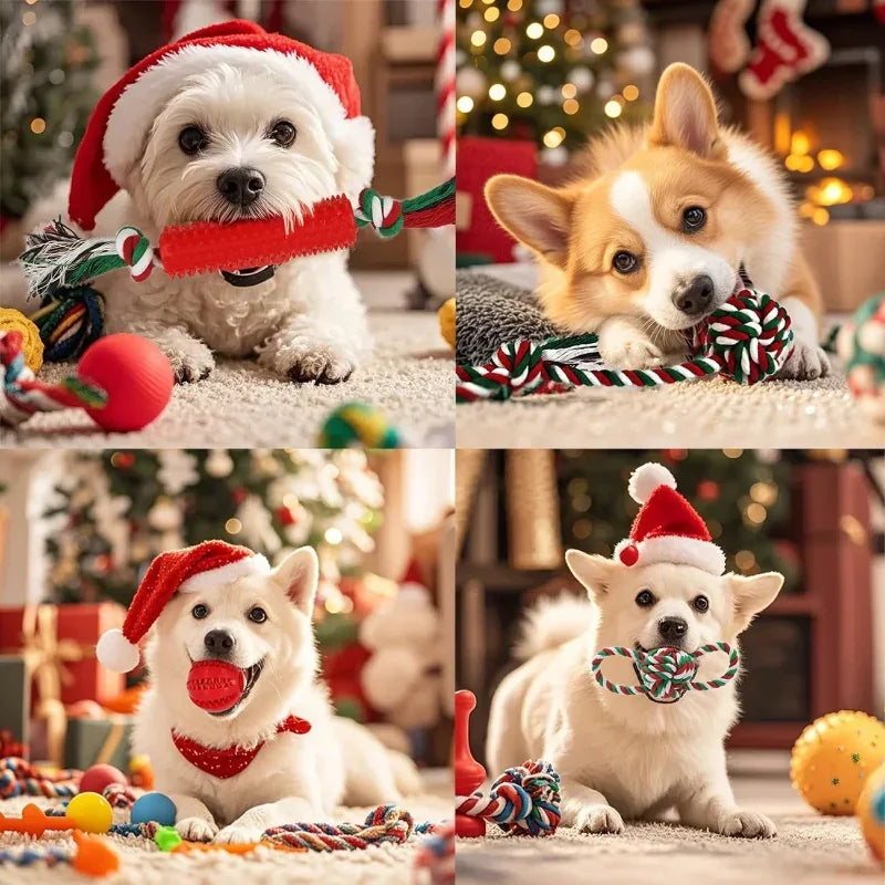 Christmas Dog Toys Pack 15 Count Rubber Rope Chew Toys