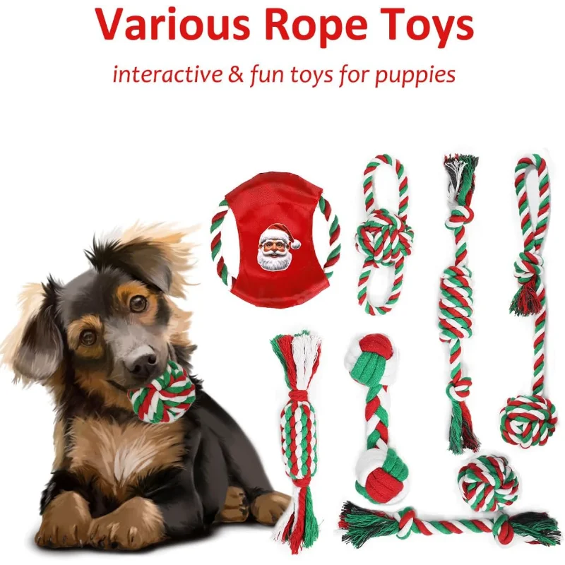 Christmas Dog Toys Pack 15 Count Rubber Rope Chew Toys