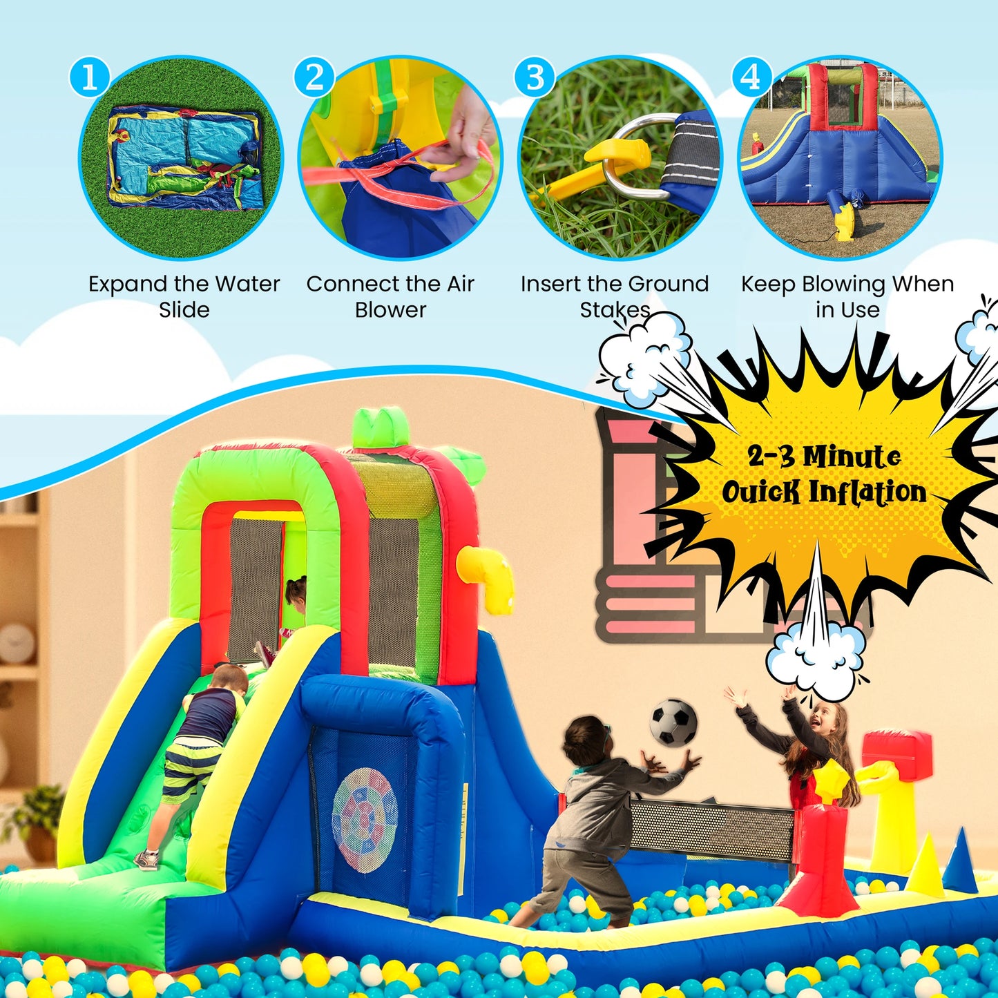RTS Inflatable 8 In 1 Crocodile Water Park For Kids