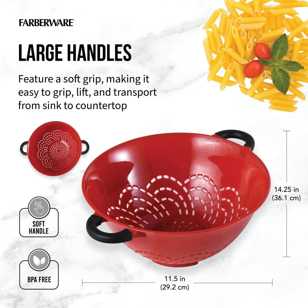 Durable Plastic Colander With Soft Grip Handles Large Perforations