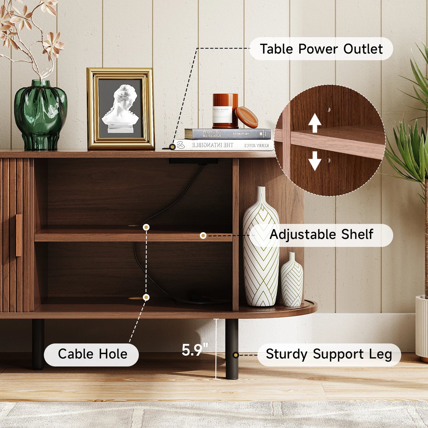TV Stand With Power Outlet Entertainment Center And Sliding Doors