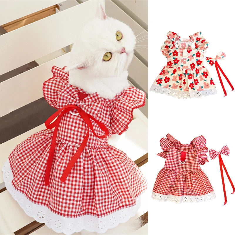Doggyzstyle Summer Pet Dress Floral Plaid Pattern Princess Costume