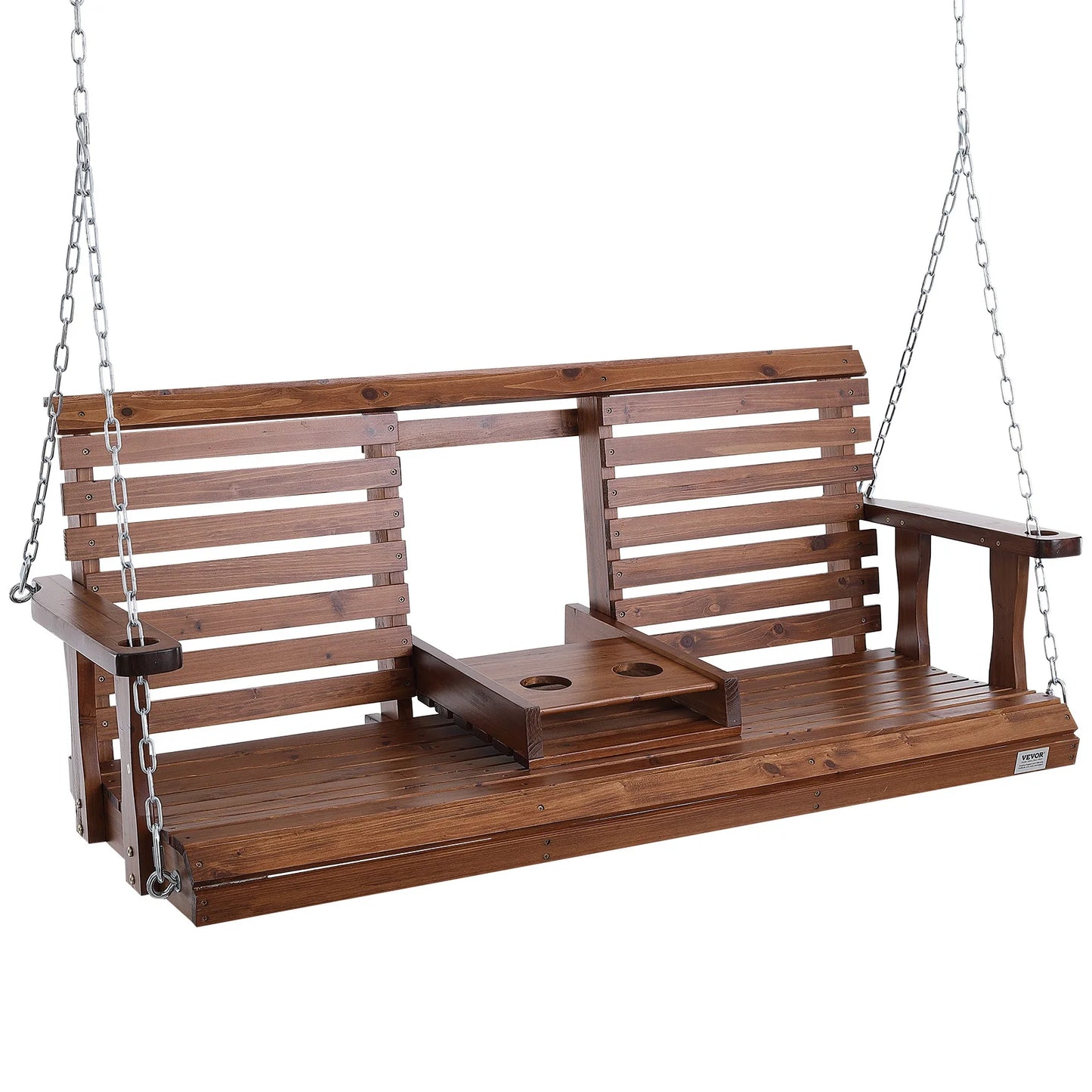 SucceBuy Cedar Wood Porch Swing With Steel Chains Outdoor Bench