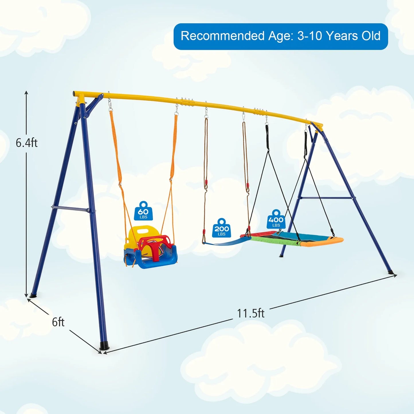 Unbrand 3 In 1 Kids Swing Set With Belt SwingFrame