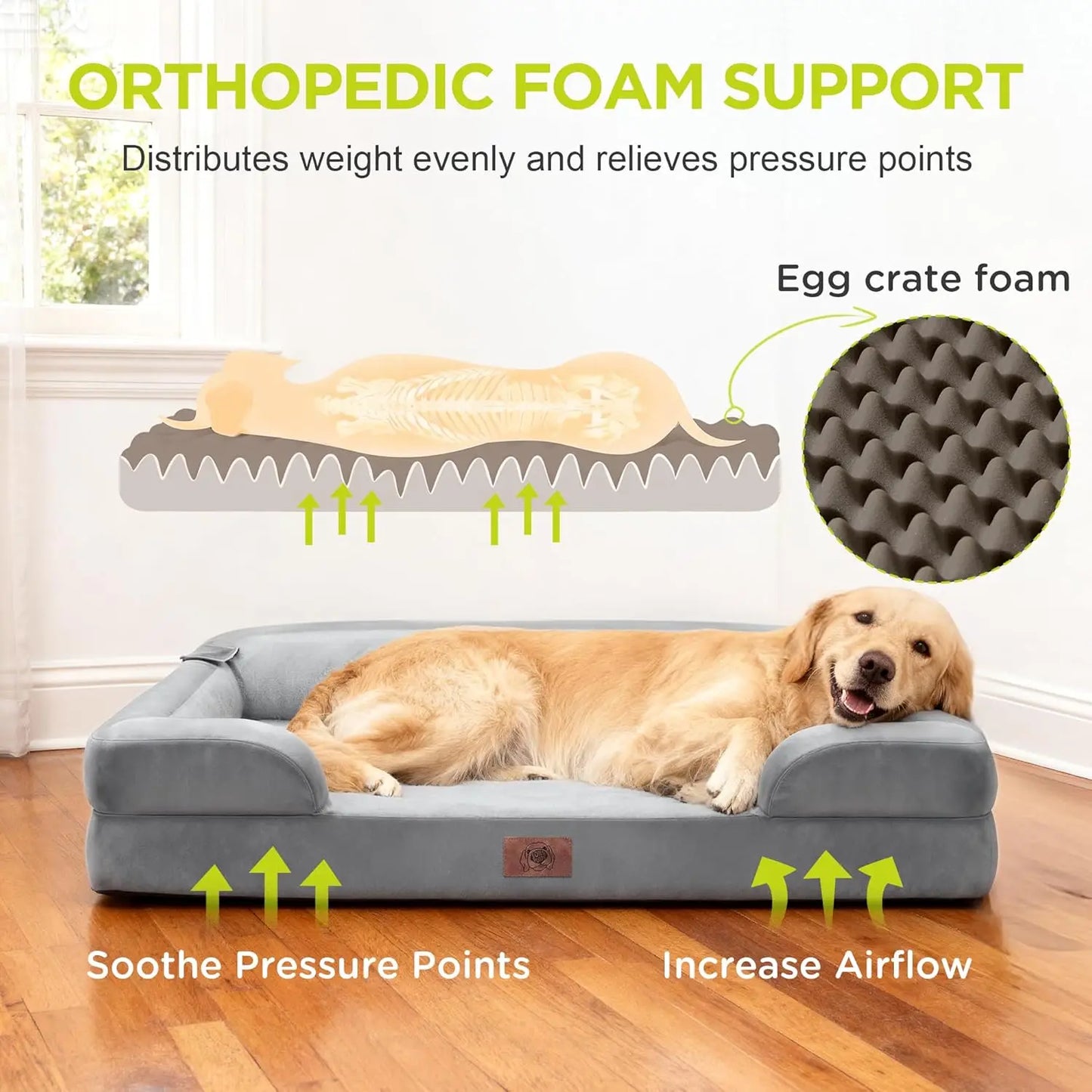 Orthopedic Dog Bed Waterproof Memory Foam With Washable Cover