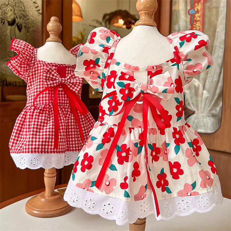 Doggyzstyle Summer Pet Dress Floral Plaid Pattern Princess Costume