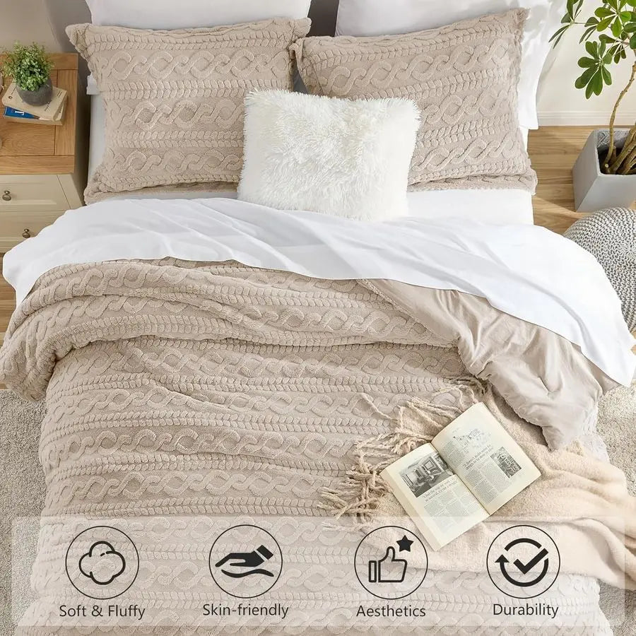 XMSJ Fluffy Fleece Comforter Set Winter Bedding 3 Piece