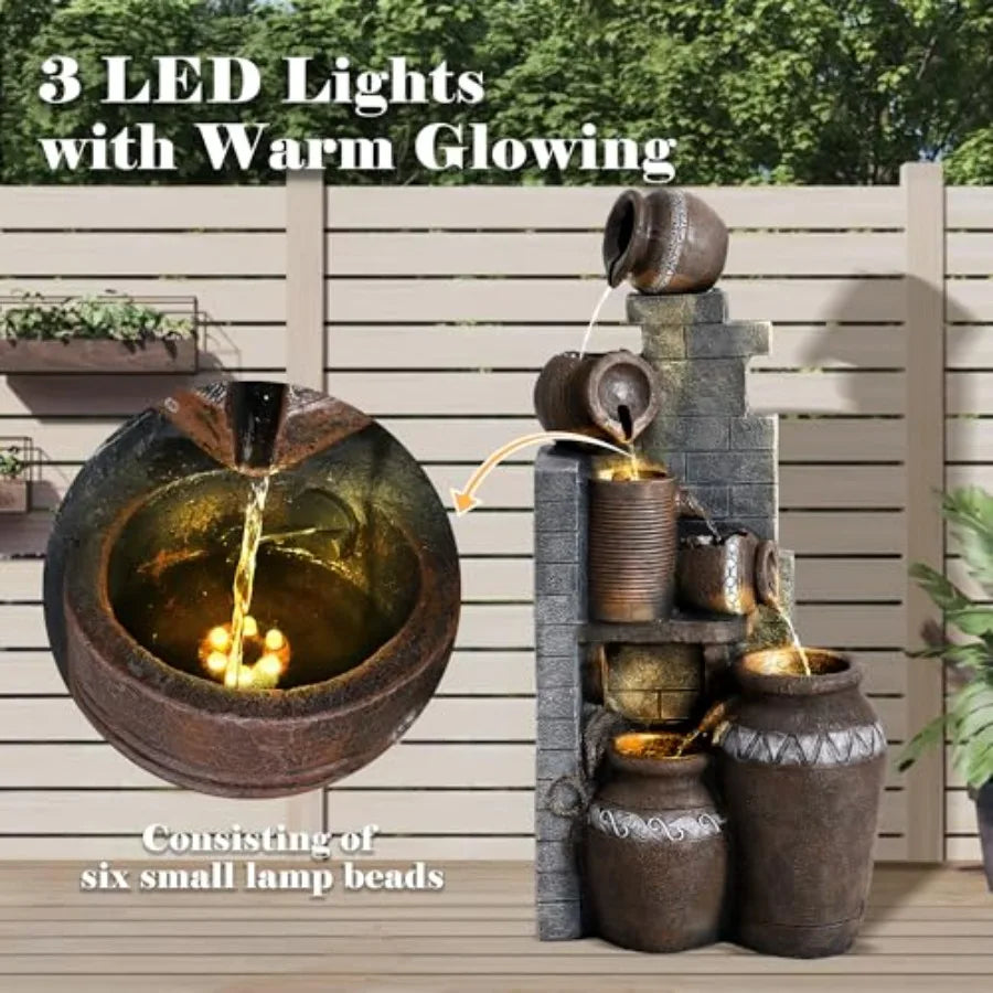Outdoor Water Fountain 6-Tier Cascading Garden Fountain With LED