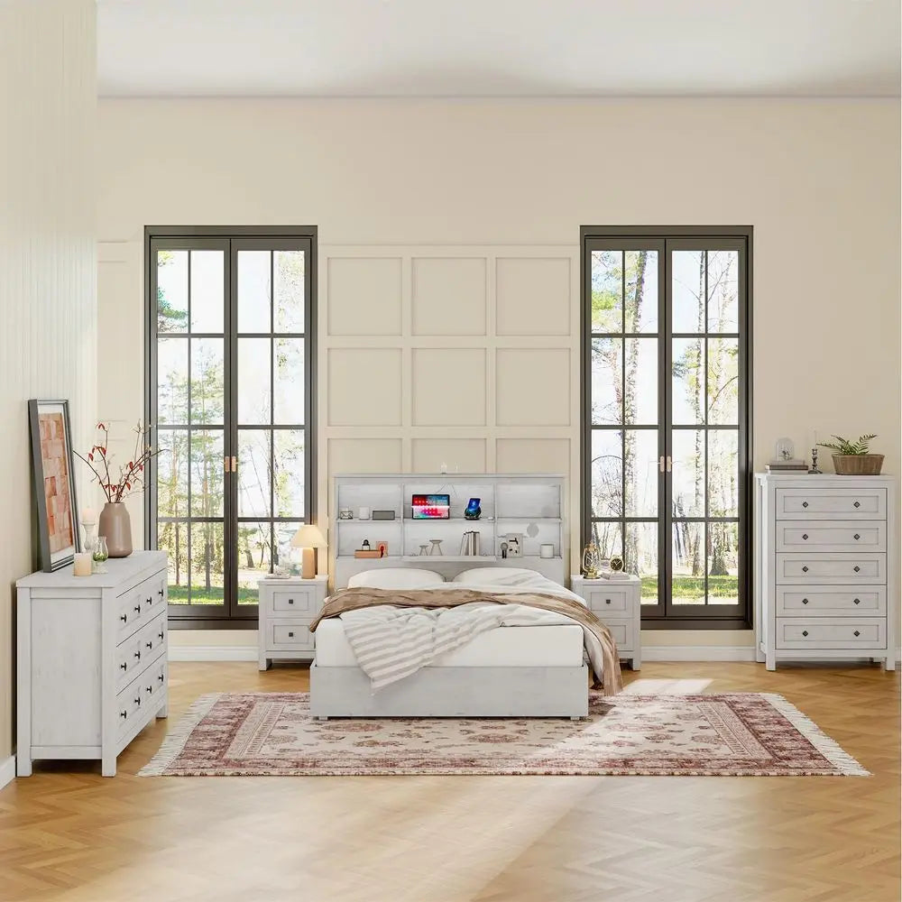 4 Piece Rustic Farmhouse Bedroom Set With Dresser And Nightstands
