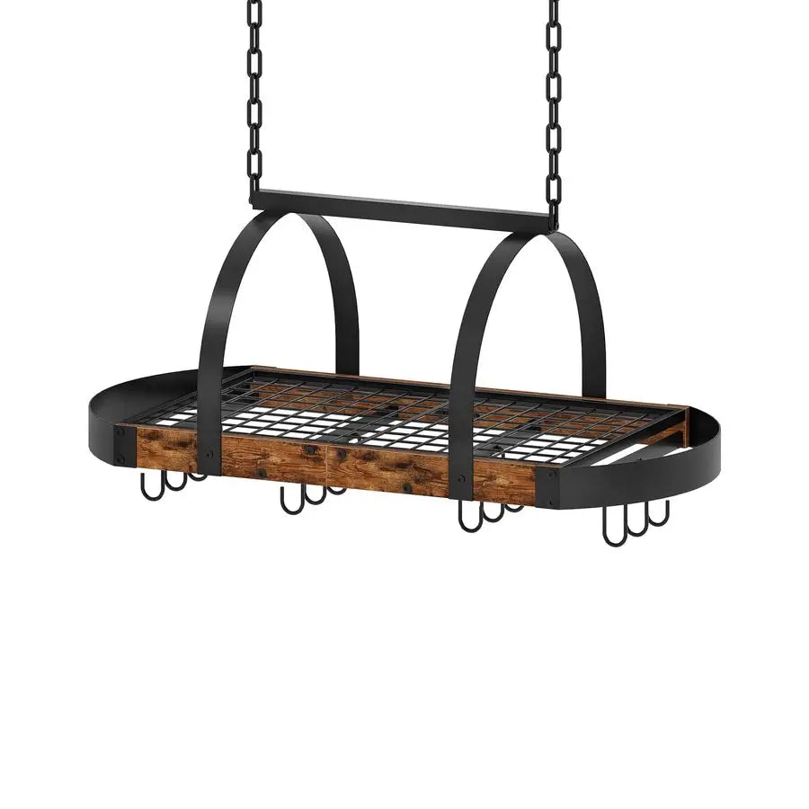 Pot Rack Ceiling Mounted With Mesh Shelf And Twelve S Hooks