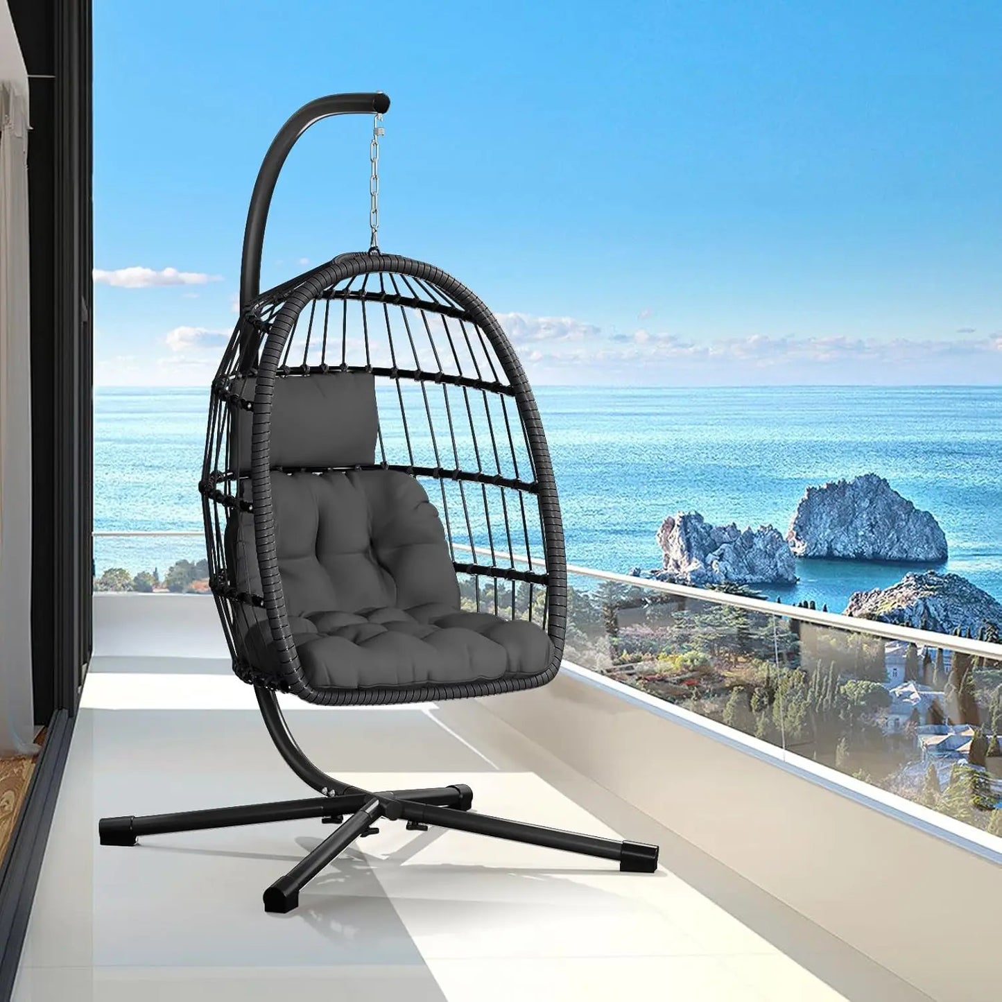 Double Egg Swing Chair With Stand For Two Outdoor Patio