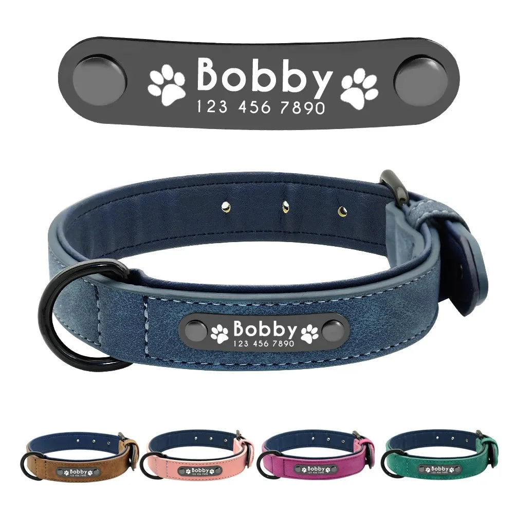 Personalized Name ID Leather Dog Collar With Custom Text