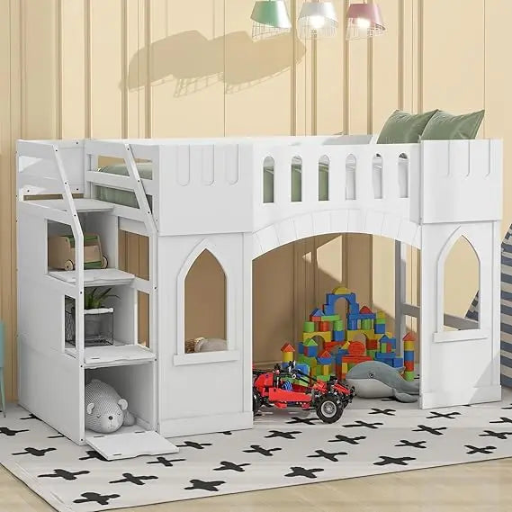 Loft Bed With Built In Storage Wardrobe And Two Windows Solid Wood