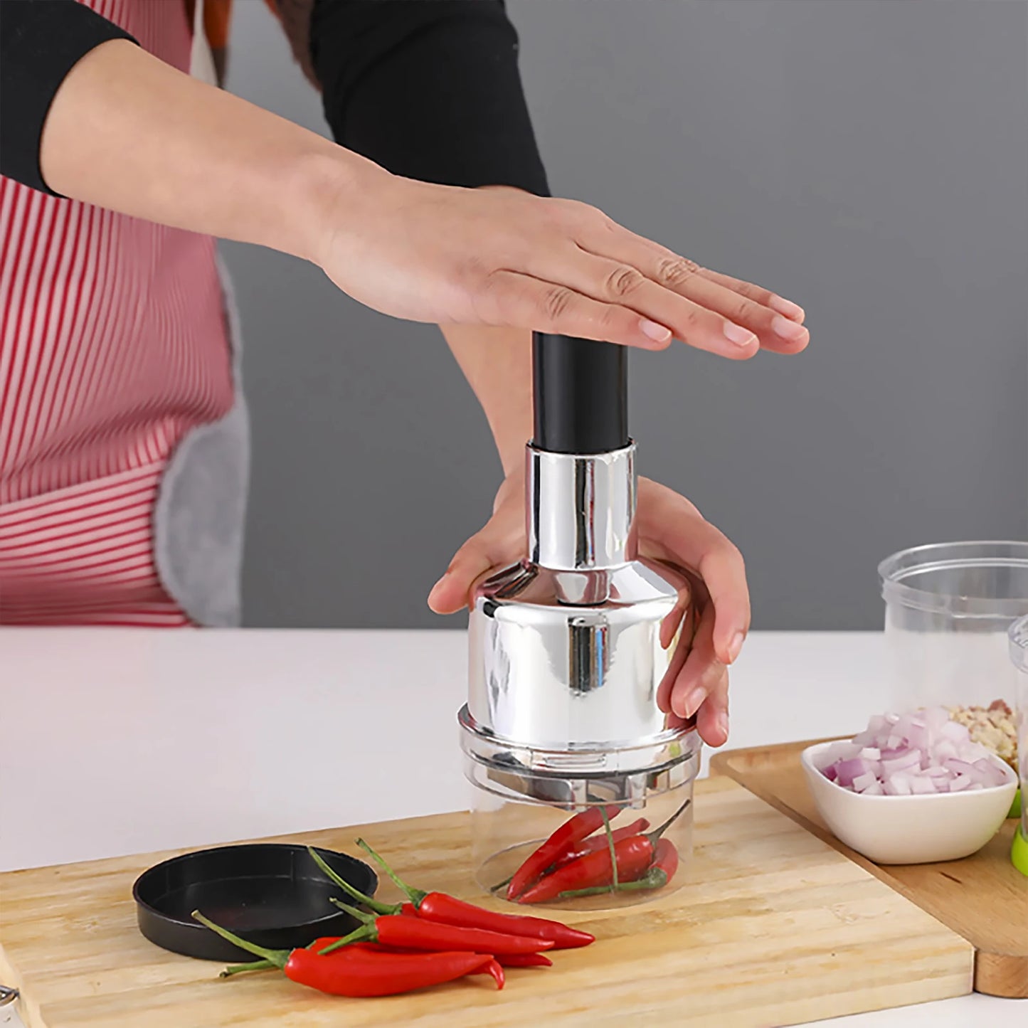 Manual Food Chopper Handheld Slap Press Mincer For Garlic Onions