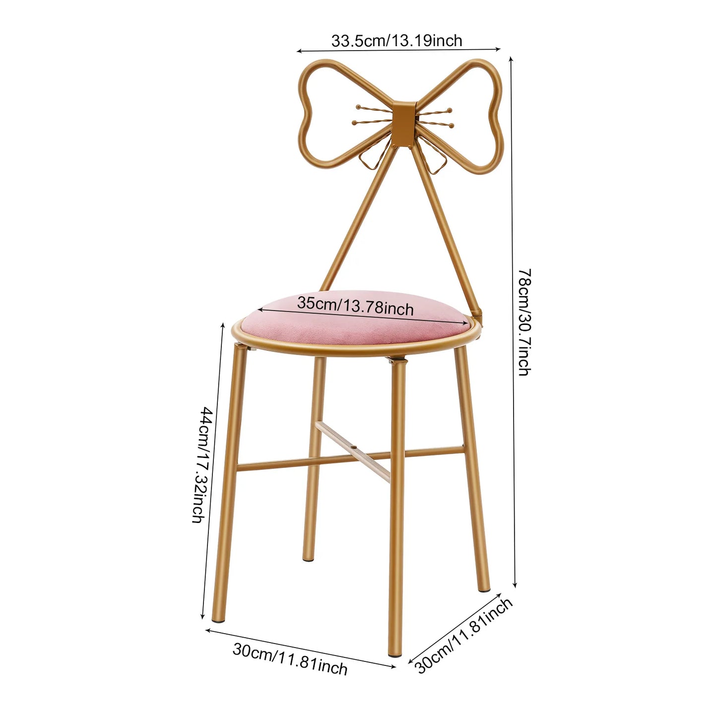 Pink Butterfly Back Vanity Stool With Flannelette Upholstery Makeup Chair