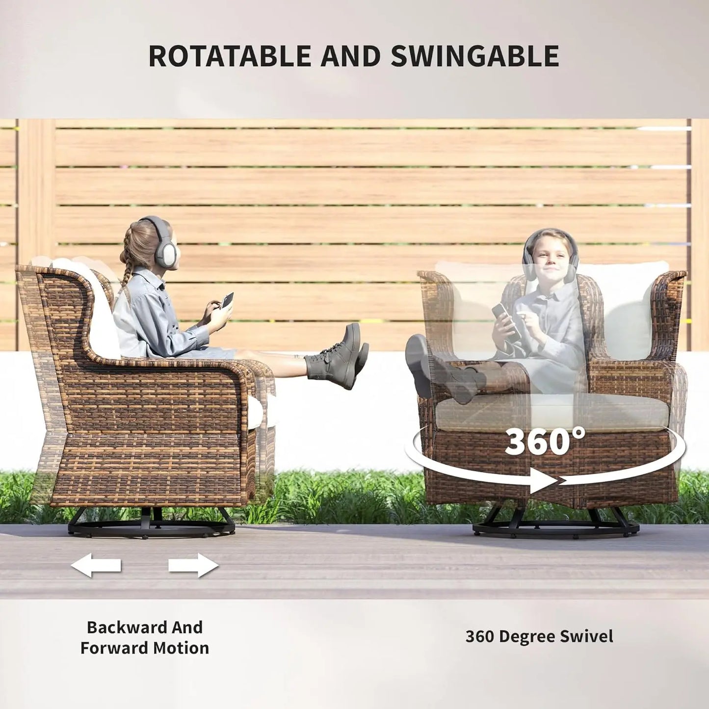 PE Rattan Outdoor Patio Furniture Set With Wicker Conversation Chairs