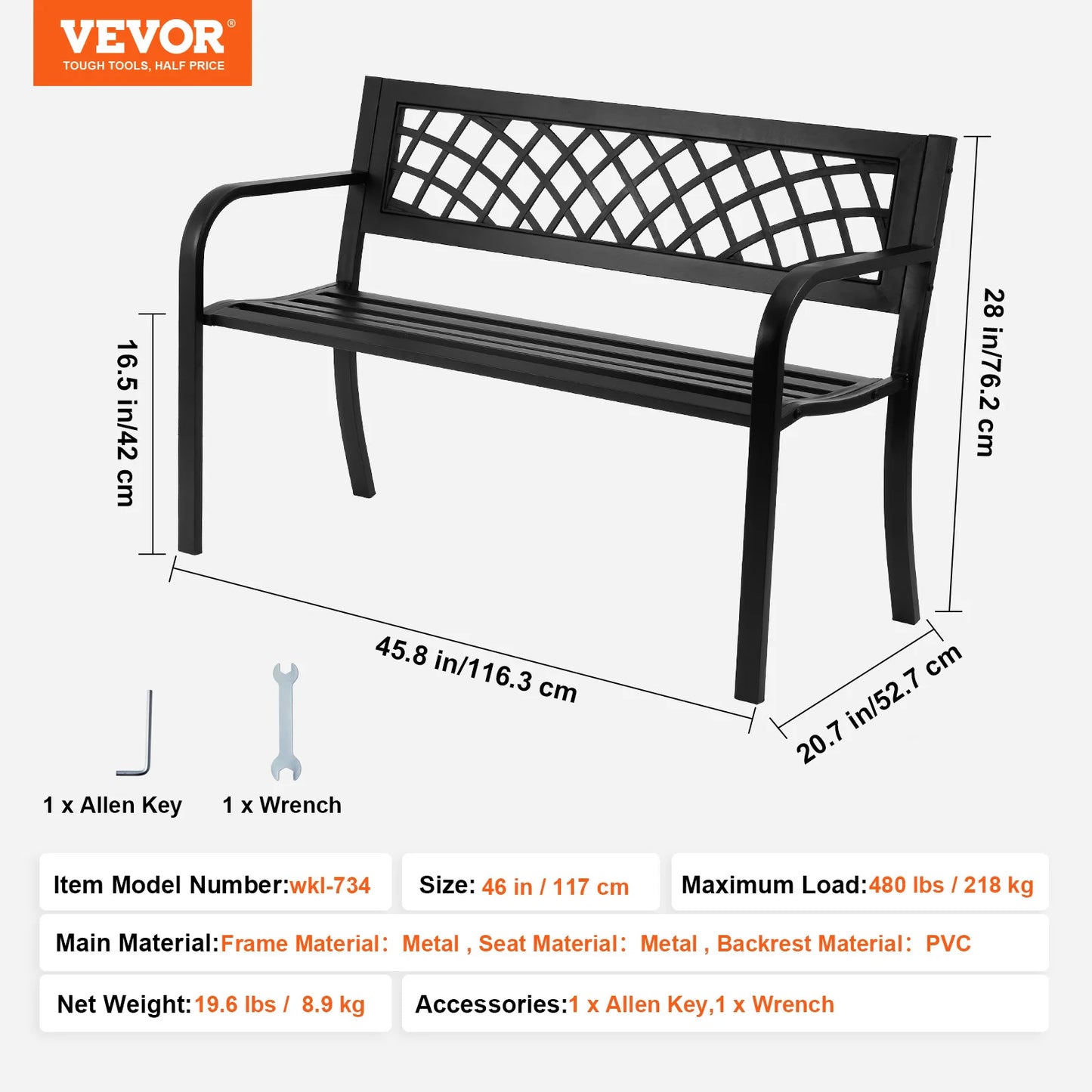 SucceBuy Outdoor Bench Wood And Metal Garden Seat For Outdoors