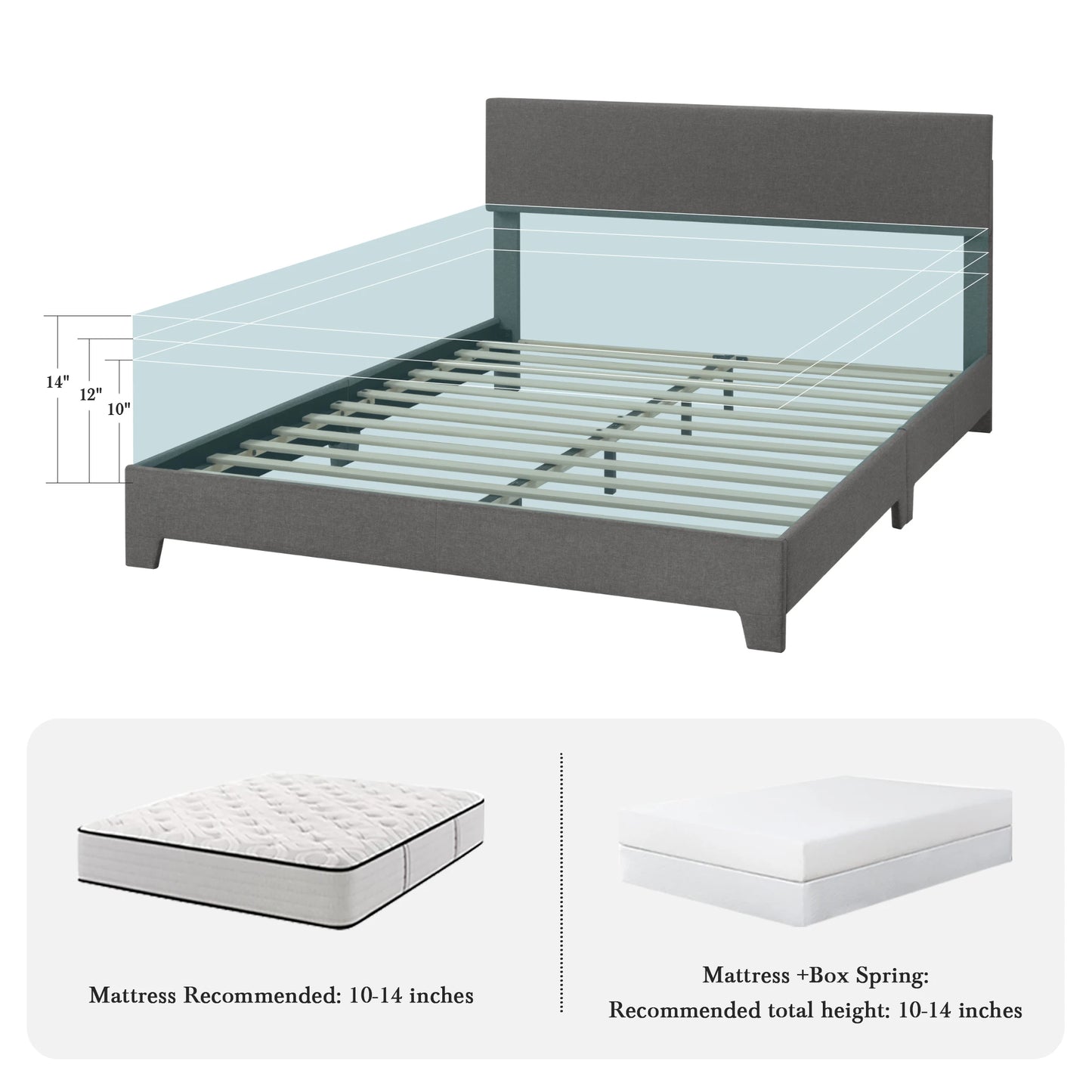 HOOMIC Upholstered Bed Frame With Adjustable Headboard Soft Linen Fabric