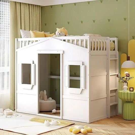 Loft Bed With Built In Storage Wardrobe And Two Windows Solid Wood