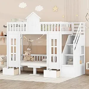 Loft Bed With Built In Storage Wardrobe And Two Windows Solid Wood