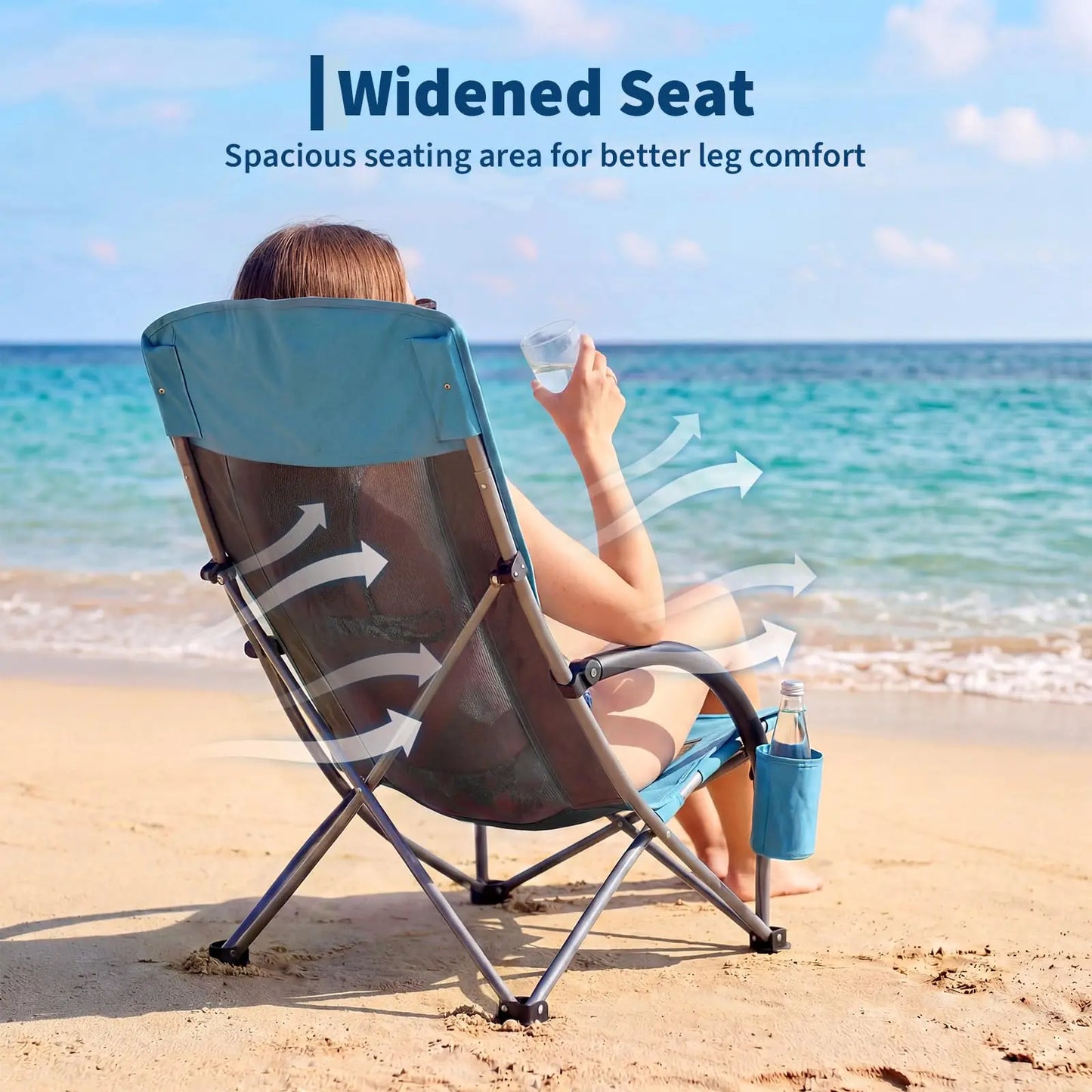HiMISS High Beach Chair 2 Pack Folding Wide Cup Holder