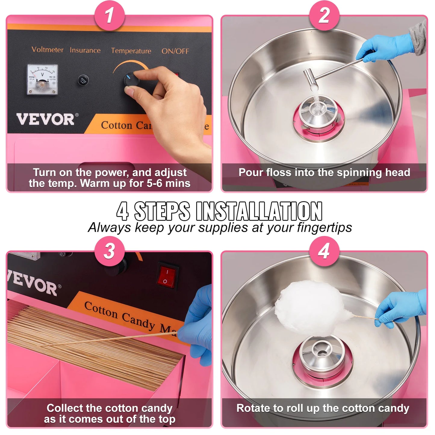 SucceBuy Electric Cotton Candy Machine With Cart 1000W Commercial
