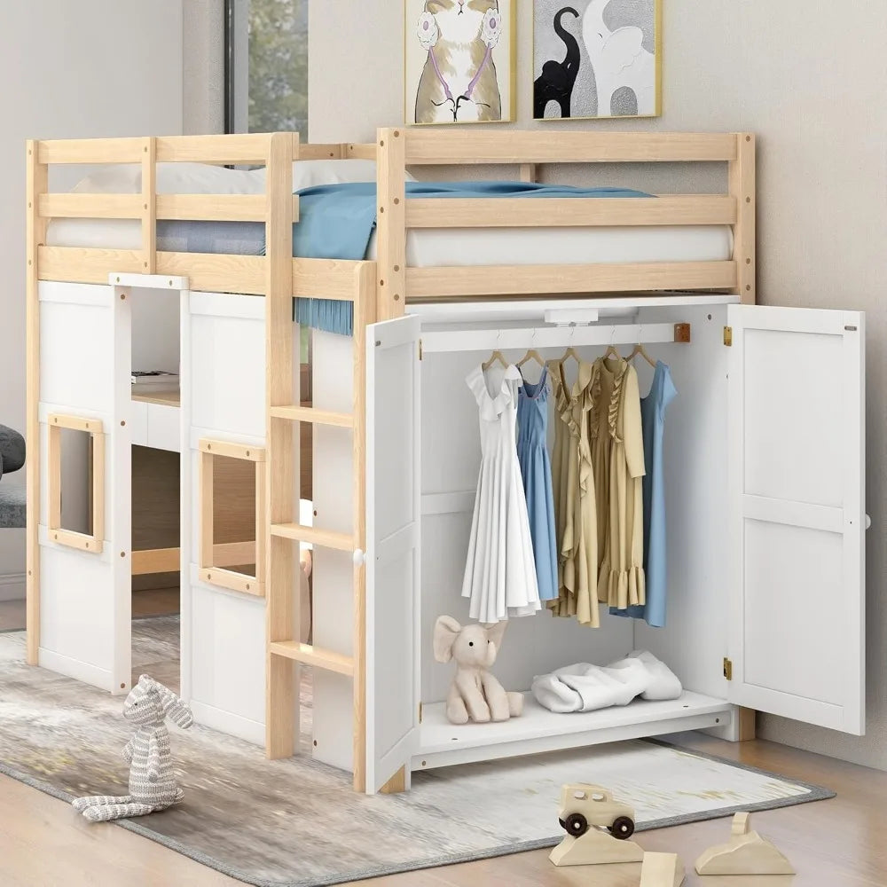 Loft Bed With Built In Storage Wardrobe And Two Windows Solid Wood
