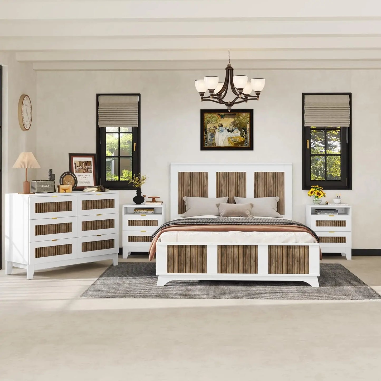 Farmhouse 4 Piece Bedroom Set With Storage Platform Bed