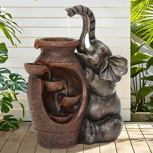 Elephant Jar Outdoor Water Feature With Cascading Waterfall For Garden