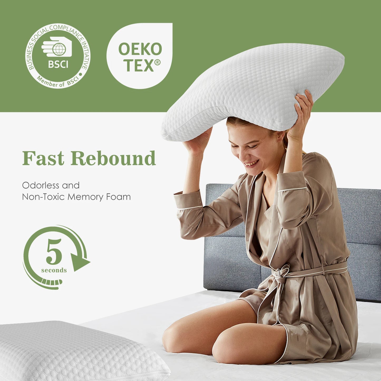 JHK Memory Foam Neck Pillow Ventilated Cooling With Removable Washable Cover