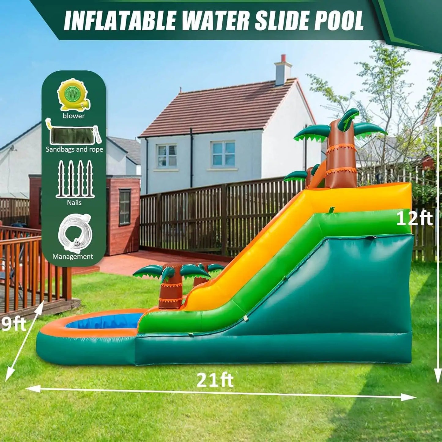 King Inflatable Large Outdoor Pool Water Slide Bounce Play Set