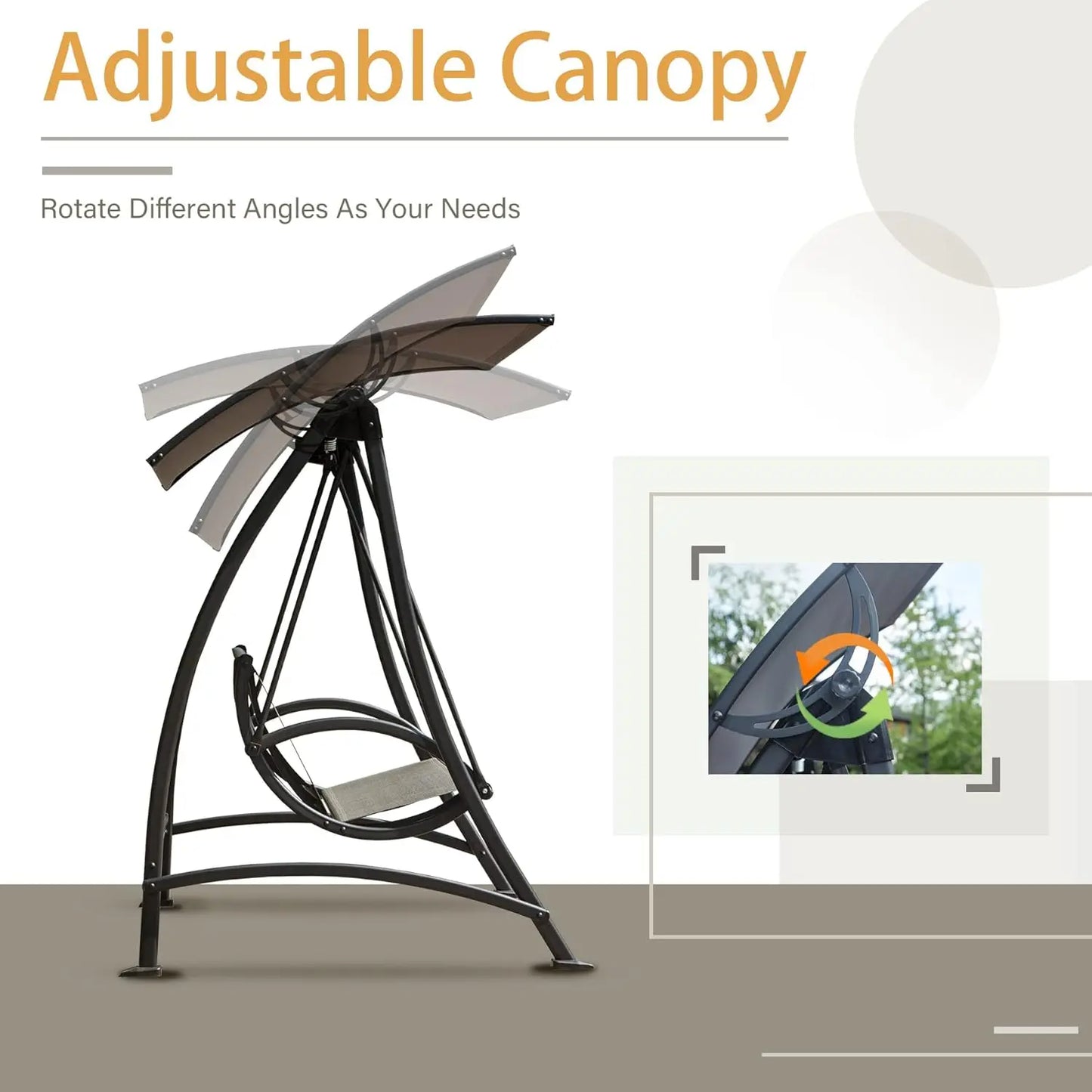 HUANZHUANG Domi 3 Seat Outdoor Patio Swing With Adjustable Canopy