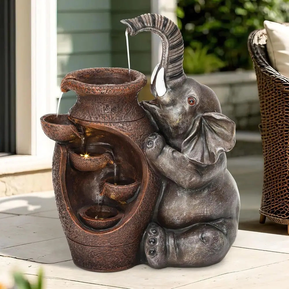 Elephant Jar Outdoor Water Feature With Cascading Waterfall For Garden