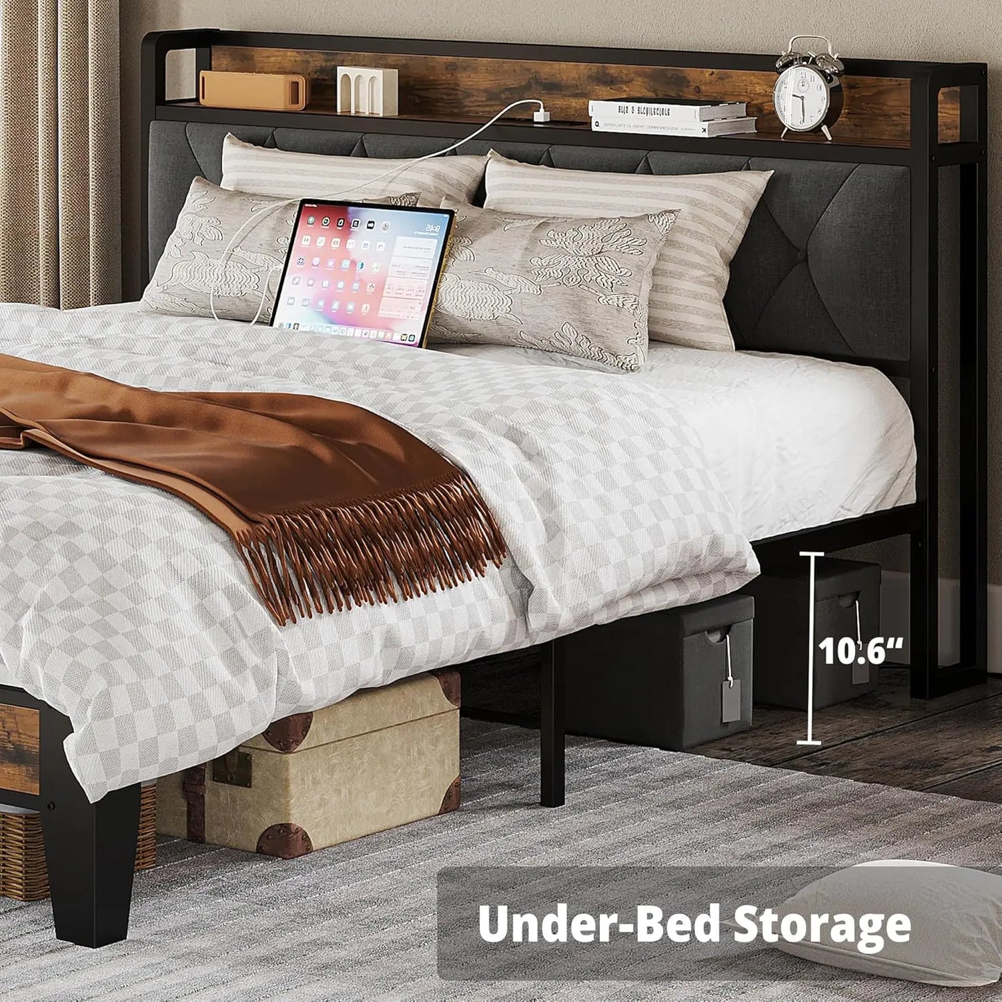 Anctor Bed Frames With Storage Headboard And Outlets