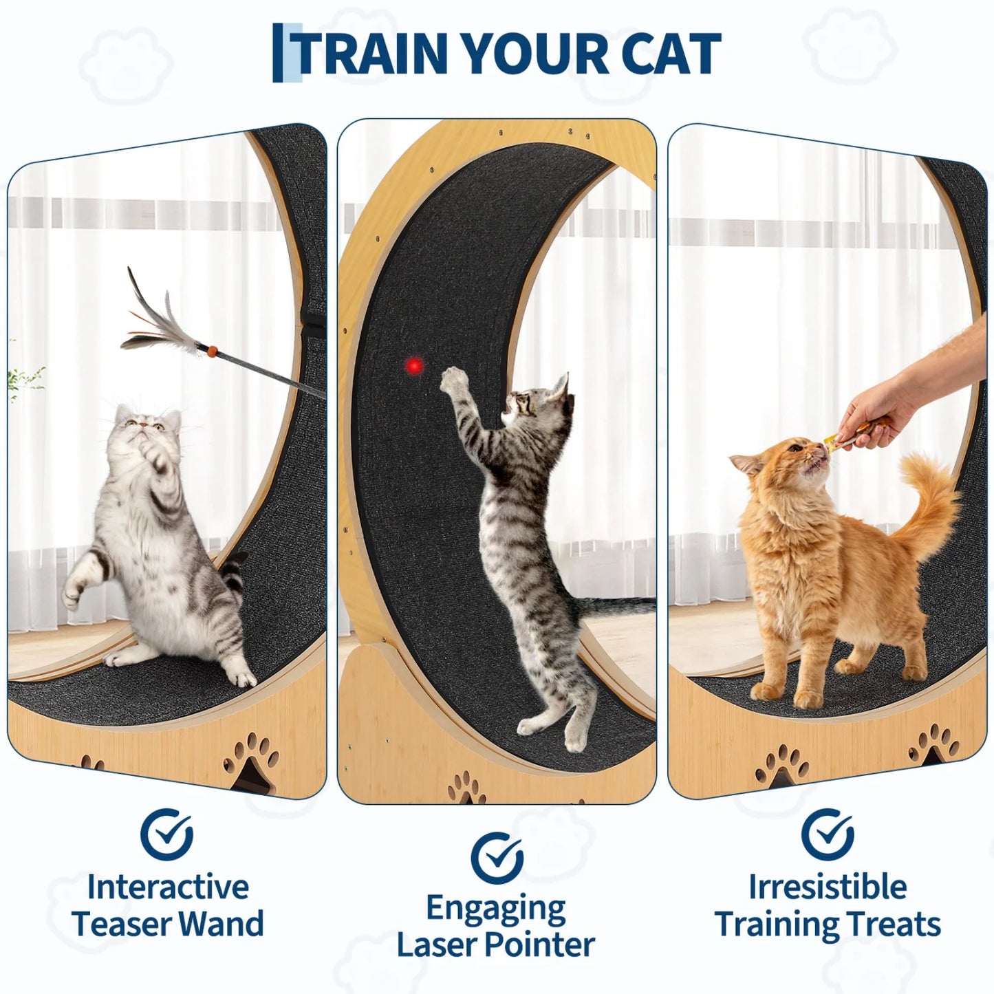 HiMISS Wooden Cat Exercise Wheel With Low Noise Carpeted Runway