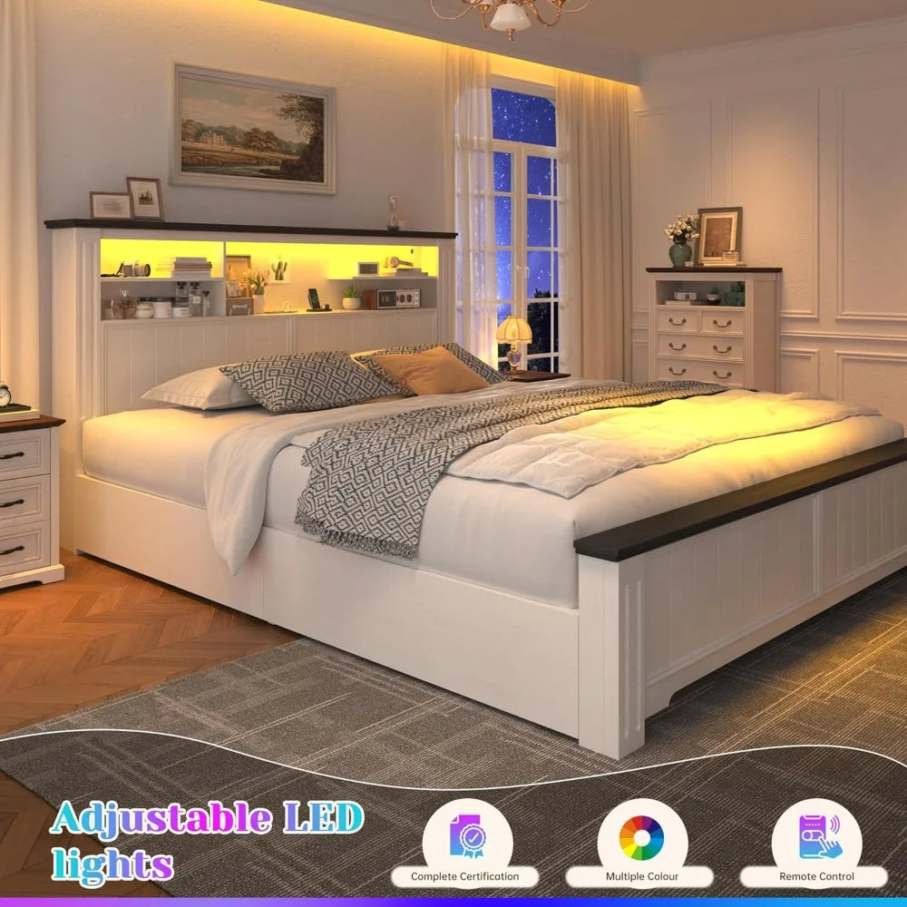 Queen Bed Frame With Headboard And Storage LED And USB