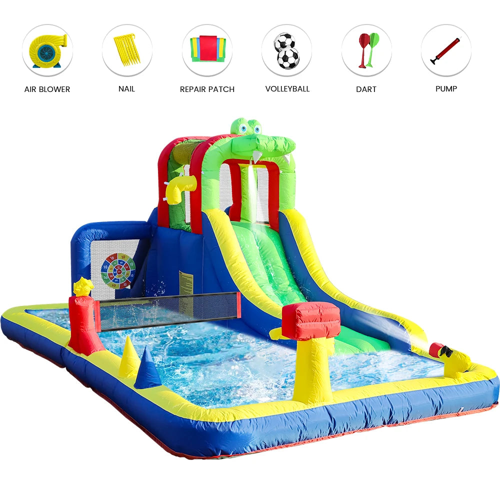 RTS Inflatable 8 In 1 Crocodile Water Park For Kids