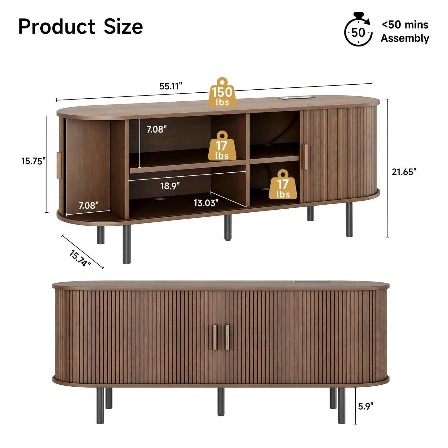 TV Stand With Power Outlet Sliding Doors And Storage