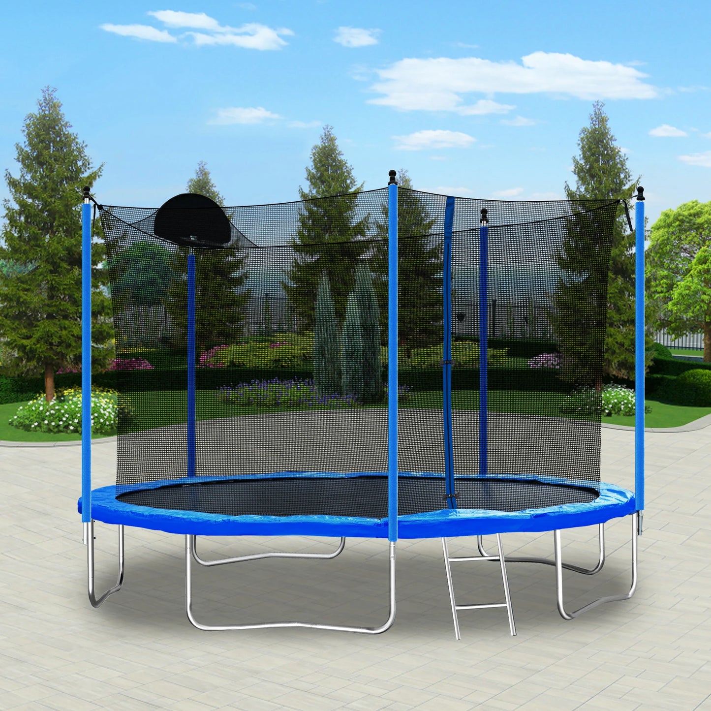 Outdoor Trampoline For Adults And Kids With Basketball Hoop