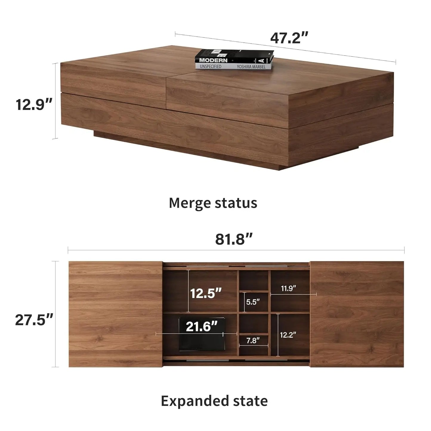 Mid-Century Modern Expandable Coffee Table And TV Stand Set