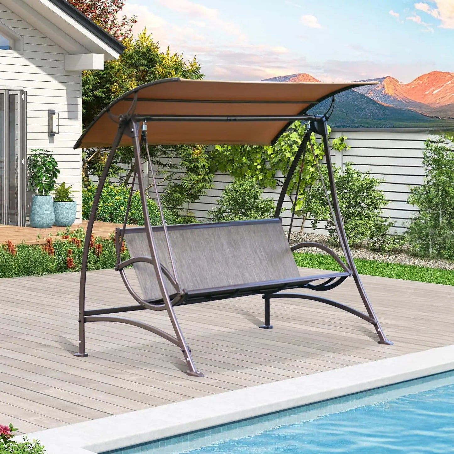 HUANZHUANG Domi 3 Seat Outdoor Patio Swing With Adjustable Canopy